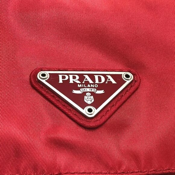 PRADA Logo Plate W pocket Backpack Nylon Red/SilverHardware - Picture 9 of 14